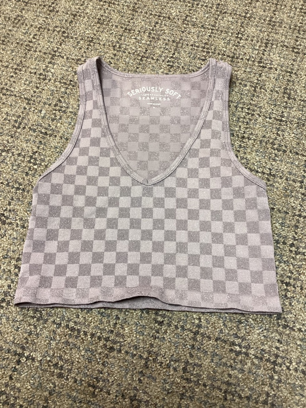 Aeropostale Seriously Soft Seamless Checker Glitter V-Neck Crop Purple Tank Top